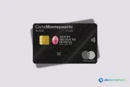 Carta di credito Montepaschi Black in primo piano su sfondo neutro, con design elegante e dettagli premium.
