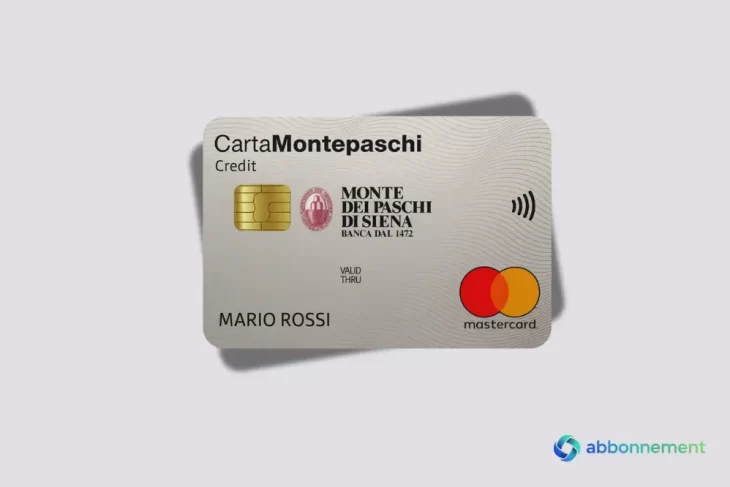 Carta Montepaschi Classic color avorio con decorazioni a onde, logo Monte dei Paschi di Siena e simbolo Mastercard in evidenza.