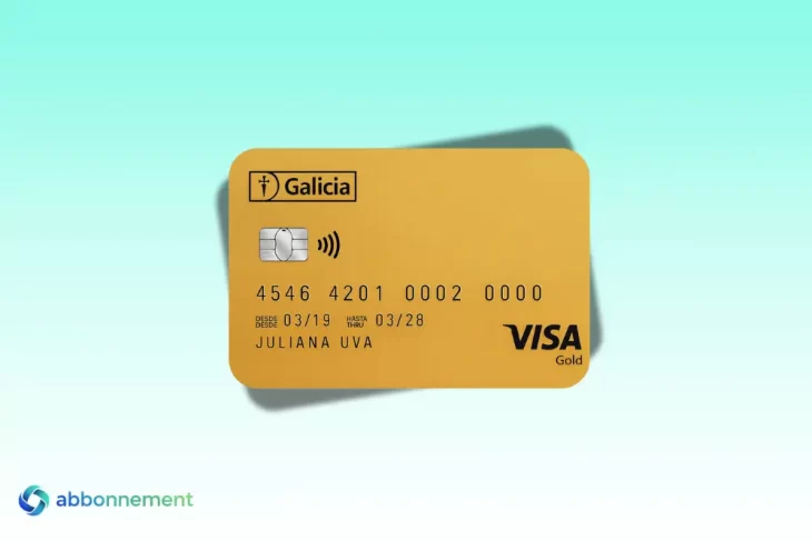 Tarjeta Visa Gold del Galicia dorada con logo del banco, chip y marca Visa en primer plano.