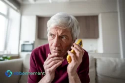 Persona anziana al telefono con espressione preoccupata, simbolo di Evitare Truffe e attenzione alle chiamate sospette.