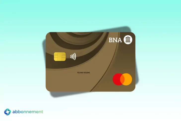 Tarjeta Mastercard Gold del Nación marrón con chip, logo del banco y marca Mastercard en primer plano.