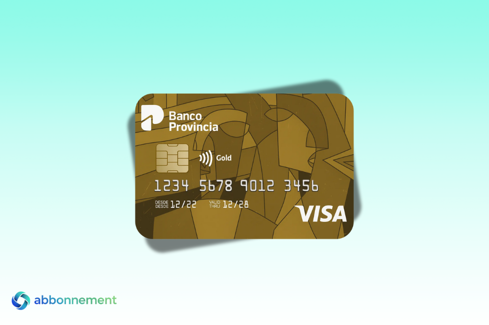 Tarjeta Provincia Visa Gold dorada con diseño geométrico, chip, ícono contactless y logo Visa en primer plano.