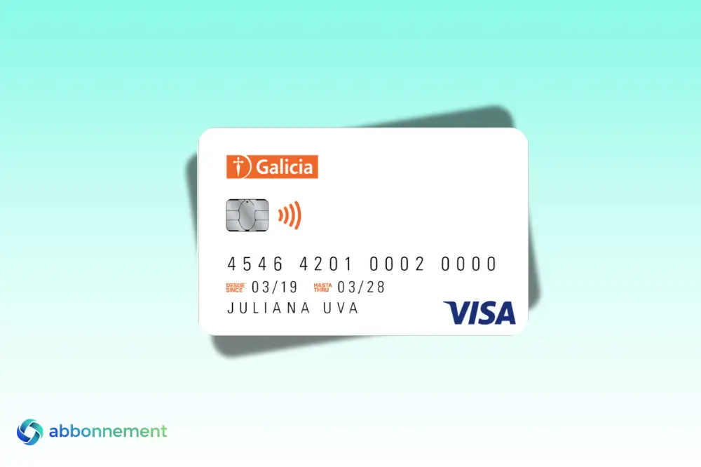 Tarjeta Visa Internacional del Galicia blanca con chip, logo del banco y marca Visa en primer plano.