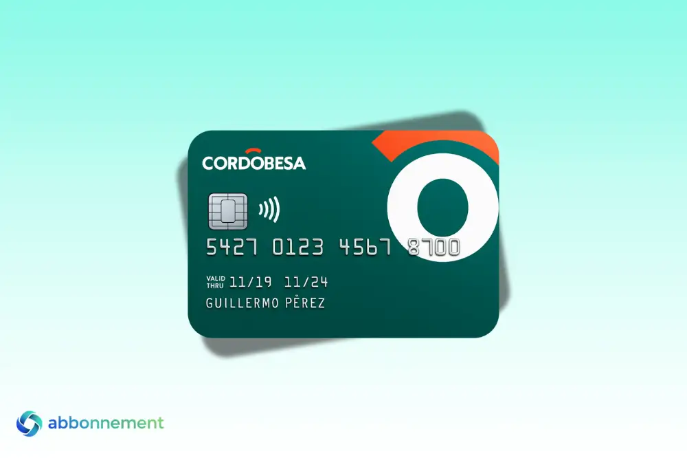 Tarjeta Cordobesa Internacional verde con chip, ícono contactless y diseño característico en blanco y naranja.