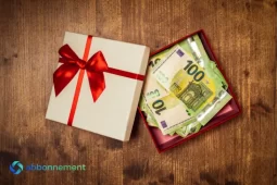 Scatola regalo con banconote in euro che rappresenta il Bonus Natale e il risparmio durante le feste.
