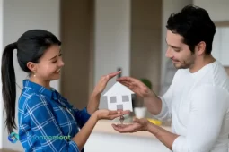 Pareja sosteniendo una figura de casa representando la seguridad que ofrece un microseguro accesible.