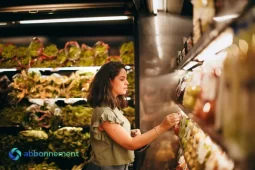 Mujer eligiendo alimentos en un supermercado, simbolizando la Compra en Mayoristas.