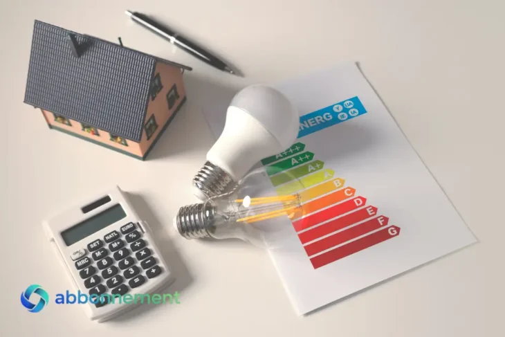 Etichetta energetica e lampadine, simbolo dei costi energetici in casa.